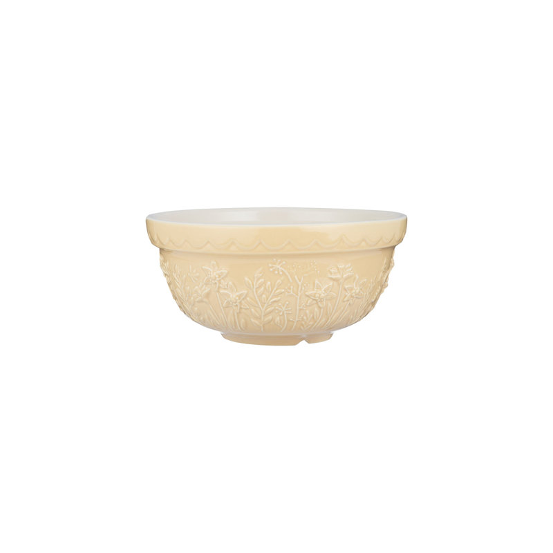 Daffodil Yellow Ceramic Mixing Bowl with Floral Embossing, 1.25 Qt