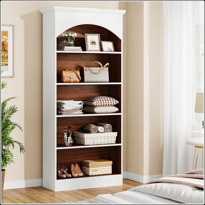 5-Tier Vintage Library Bookcase for Living Room, Office, and Bedroom, Spacious and Elegant Storage Solution
