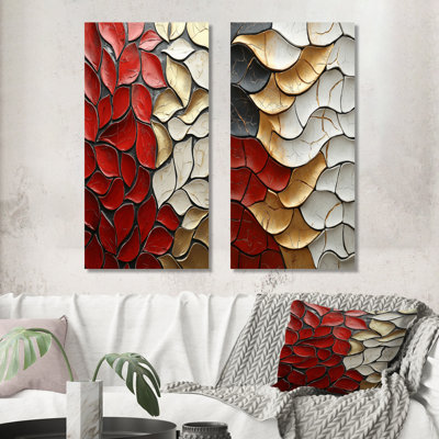 Ensemble de 2 pièces d'art mural rouge doré et blanc Tango Mosaic I - Boho Tiles