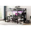 Lit mezzanine double avec structure en métal et caractéristiques pratiques - garde-robe noire, bureau et port à DEL pour une niche de chambre attrayante