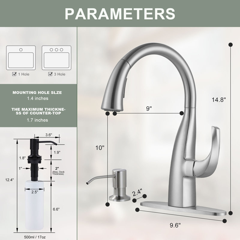 WOWOW Kitchen Faucet with Soap Dispenser, Brushed Nickel