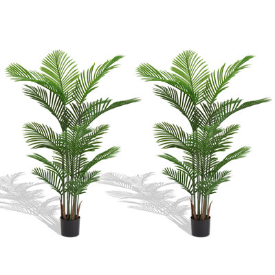 2-Pack 5FT Tall Artificial Areca Palm Plants – Lifelike Faux Dypsis Lutescens Trees For Indoor & Outdoor Décor