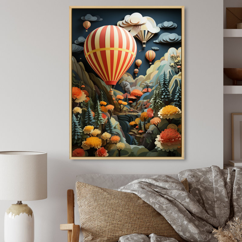 «Estiva Coral Hot Air Ballon II», reproduction sur toile, H 20 po x l 12 po x P 1 po, Cadre naturel flottant
