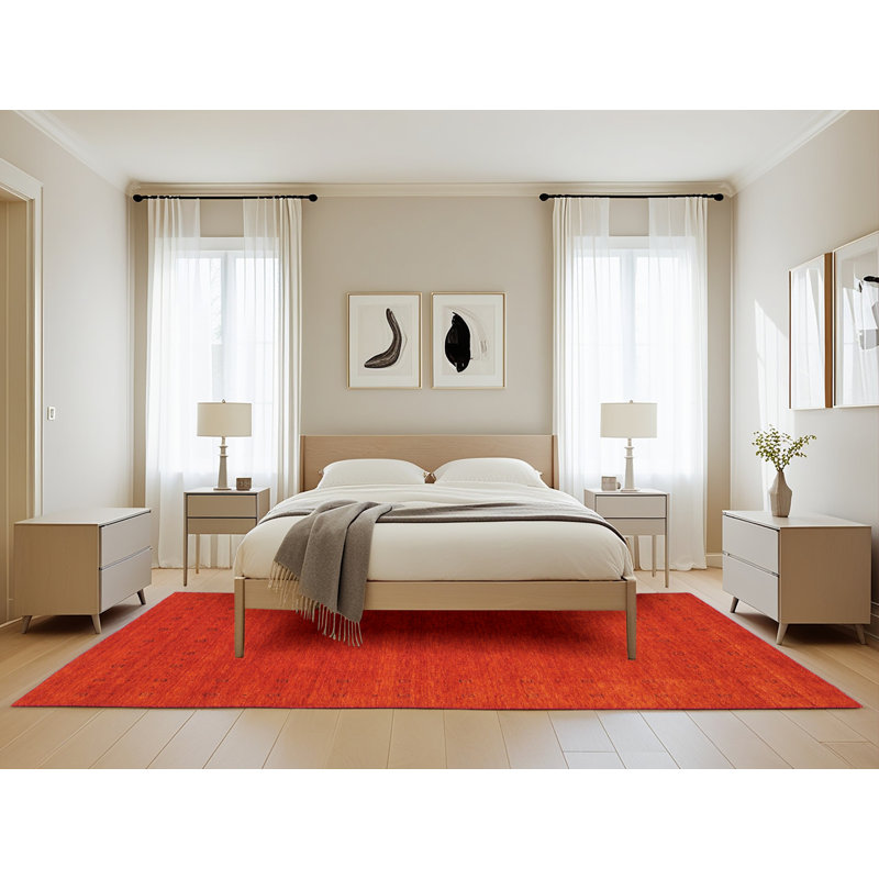 Tapis de zone orange contemporaine, Rectangle 5 pi 0 po x 8 pi 0 po