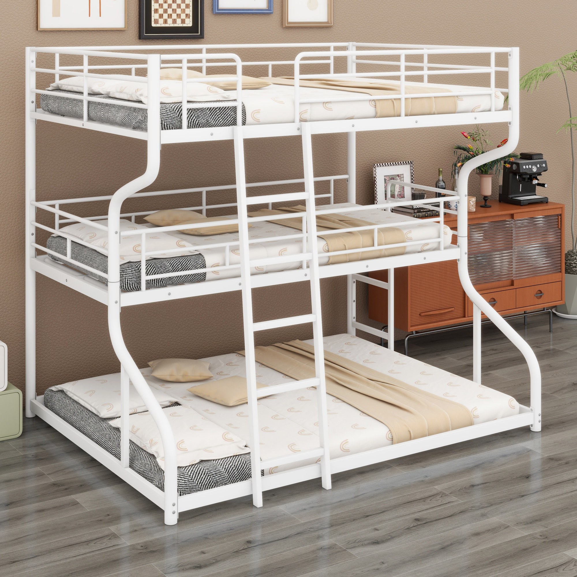 Triple Bunk Bed with Long and Short Ladder - Black
