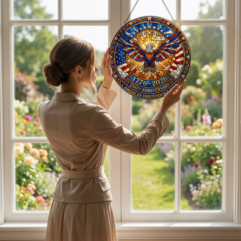 Panneau de fenêtre en verre pour décoration intérieure American Eagle USA 250th Anniversary ， 7,8H, H 7,8 po