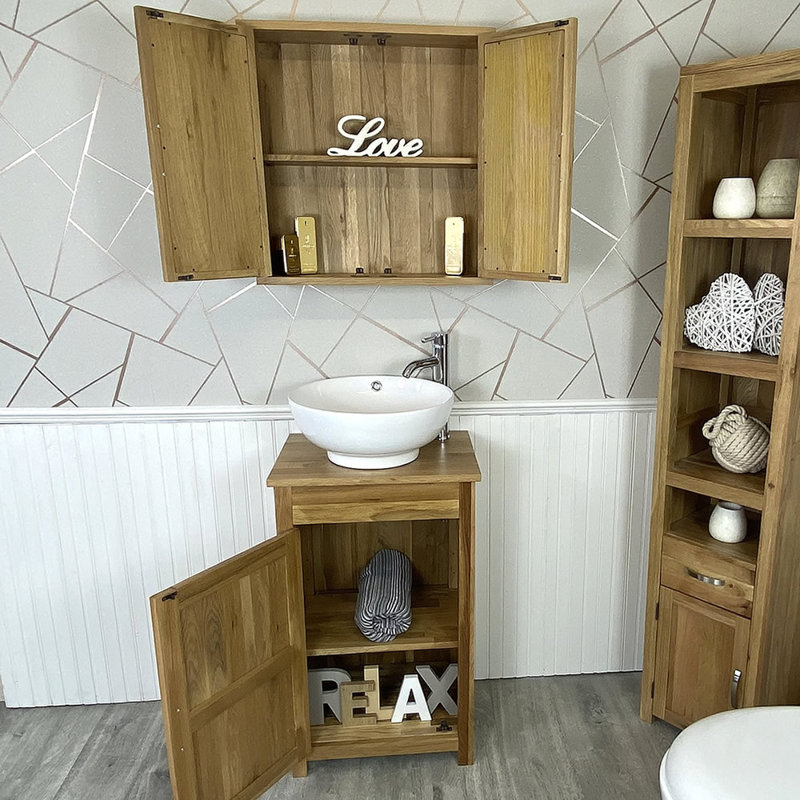 Martel 510mm Single Bathroom Vanity with Vessel Stone Basin, Oak