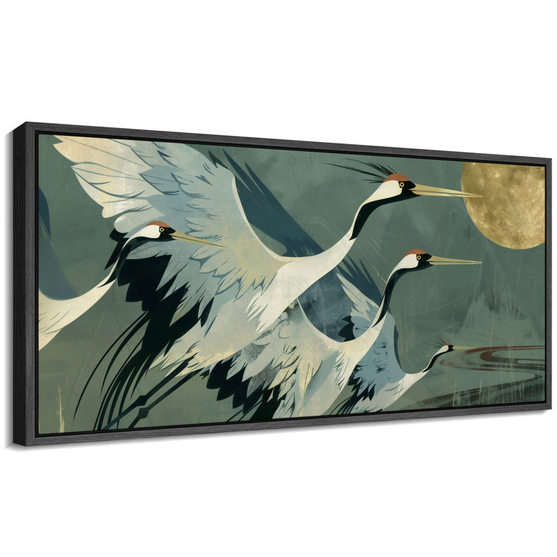 «Crane Heron Bird Elegant Cranes in Flight Birds», reproduction d'art moderne sur toile extra large, H 30 po x l 60 po