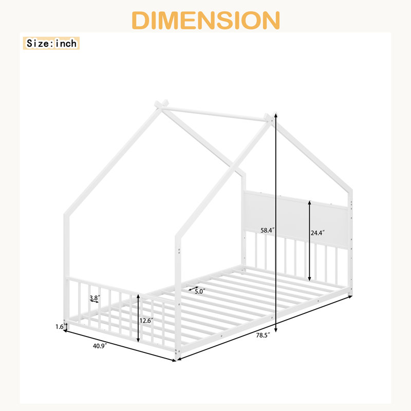 Twin Size House Bed With Roof And Colorful Lights, Metal Bed Frame With Slats And Legs, House Bed For Boy, Girls And Young Teens, No Box Spring Needed