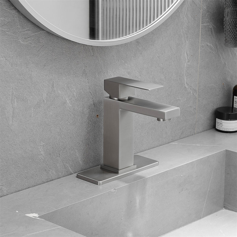 Robinet de salle de bain à un trou avec drain, Nickel brossé