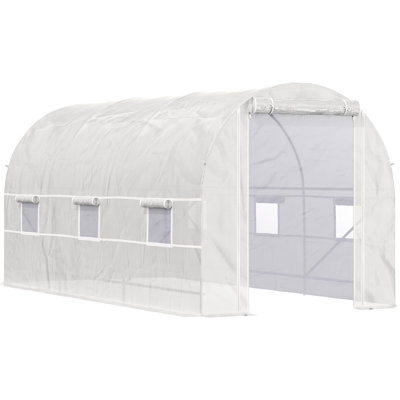 Large Hot House, 15'X7'x7', Steel Frame, 6 Windows & Door, Stable Structure, White 15' X 7' Walk-In Greenhouse, Door - Plants From Wind, Rain, Cold For Veggies, Fruits, Flowers, Herbs, Succulents,