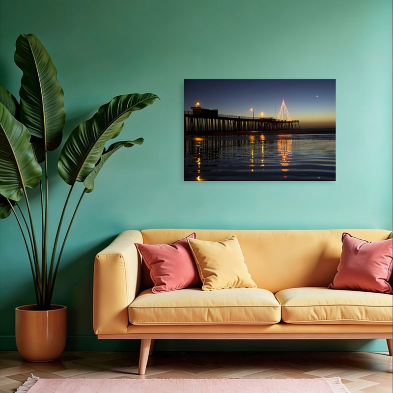 Coastal Christmas Pier Reflections Peaceful Serene Tranquil Christmas Tree Coastal, impression d'art mural, 24" H x 36" W