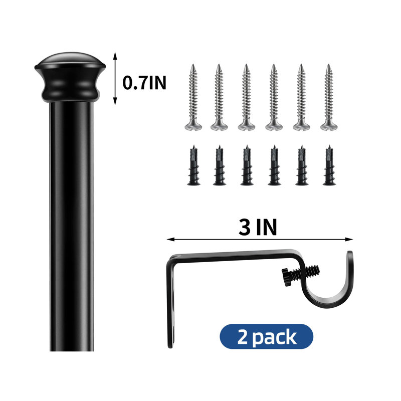 Ensemble de tringles à rideaux standard pour fenêtre 30 à 45 pouces, 5/8 po de diamètre, tringles à rideaux robustes avec supports - noir