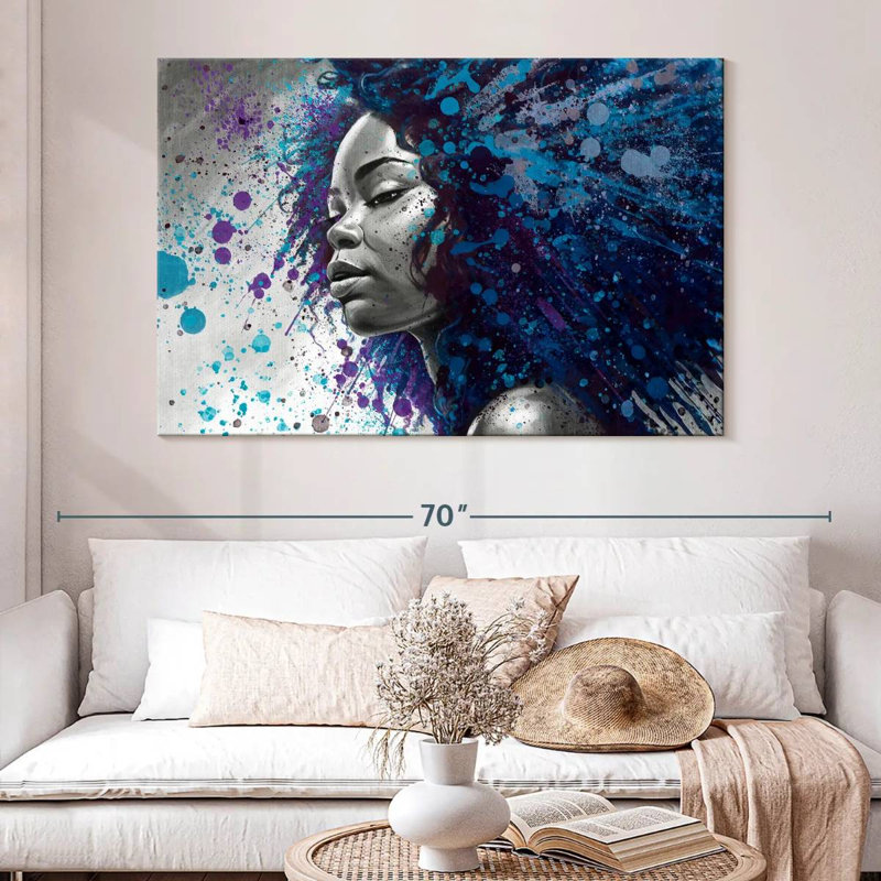 Splashy bleu Afro, H 34 po x l 51 po