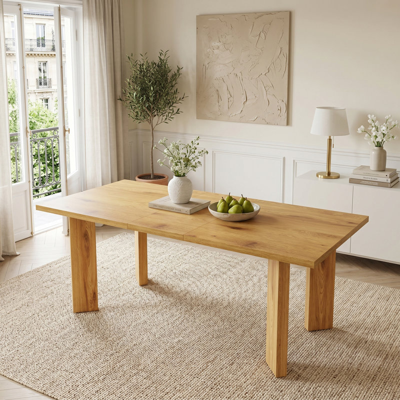 Table de salle à manger rectangulaire extensible en chêne massif, plateau robuste en MDF de 160 à 200 cm, style champêtre, pieds épais et solides, peut supporter jusqu'à 90 kg.