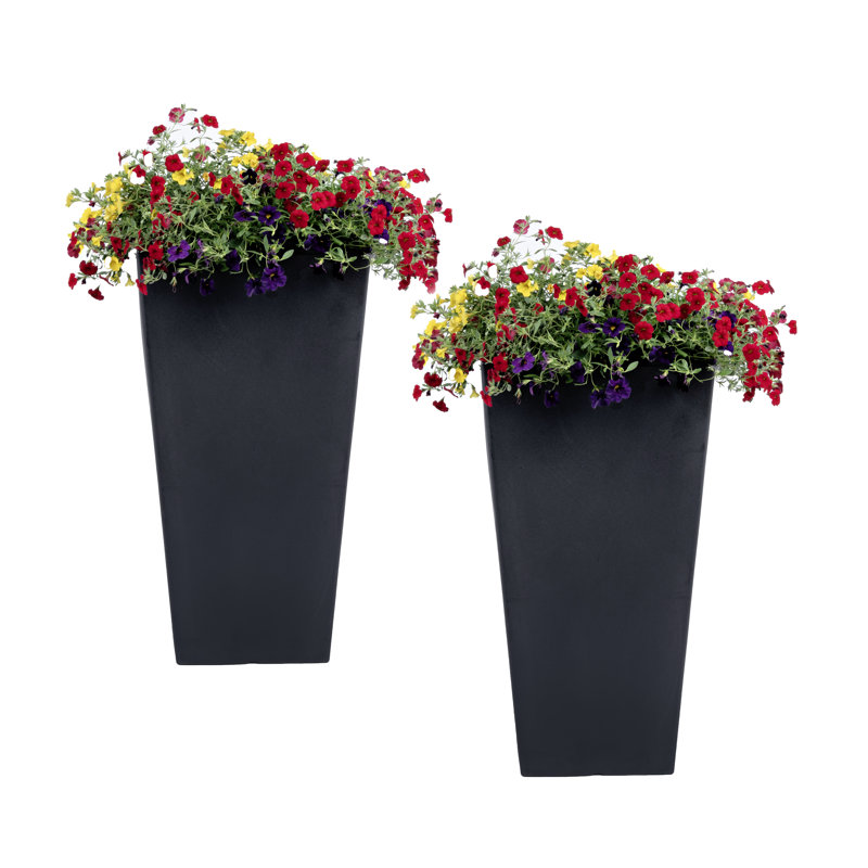 Step2 Tremont Square Tall Tapered Plastic Outdoor Planter, 2, Black