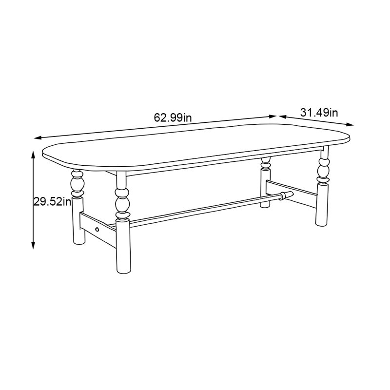 Grande table de salon ovale rétro, H 29,52 po x L 62,99 po x l 31,49 po