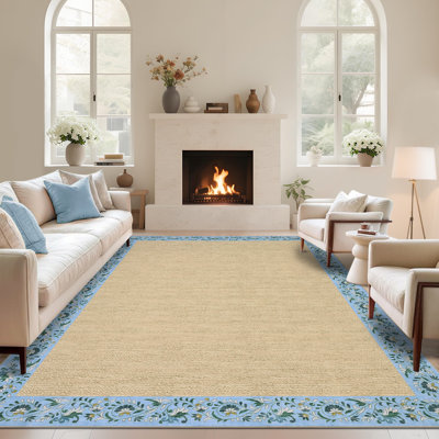 Traditional Bordered Area Rug with Non Slip Backing