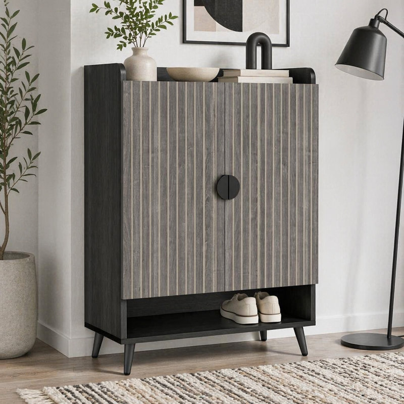 Armoire de rangement moderne pour chaussures, Noir, gris