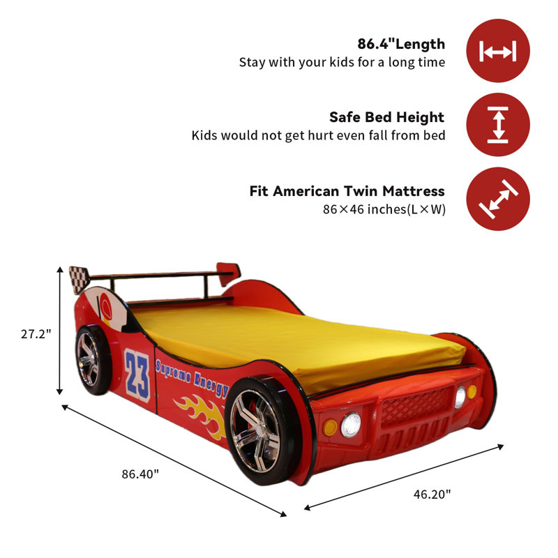 Lit voiture simple pour enfants Zoomie Kids, Rouge