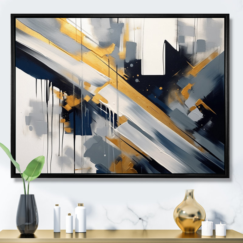 Noir et doré profondeur II, Cadre flottant noir, H 24 po x l 32 po x P 1 po