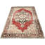 Tapis unique en laine noué à la main des années 1960 de 4 pi 6 po x 8 pi en rouge / noir / beige