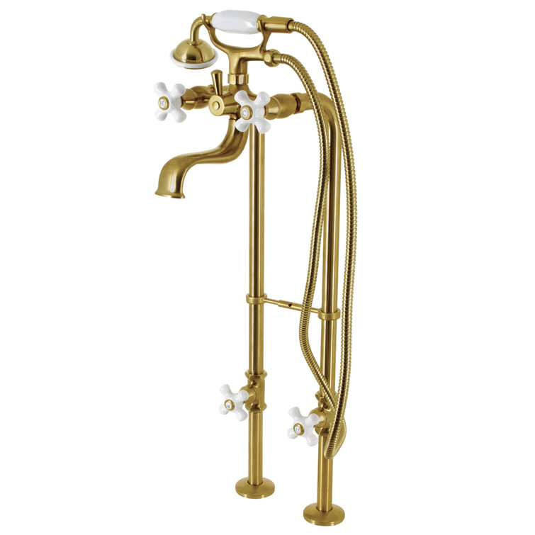 Kingston Brass Kingston Three-Handle 2-Hole Freestanding Clawfoot Tub Faucet Package with Supply Line and Stop Valve