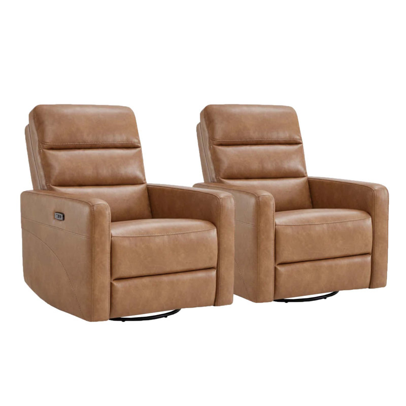 Fauteuil inclinable électrique pivotant en cuir Mila (ensemble de 2), Brun