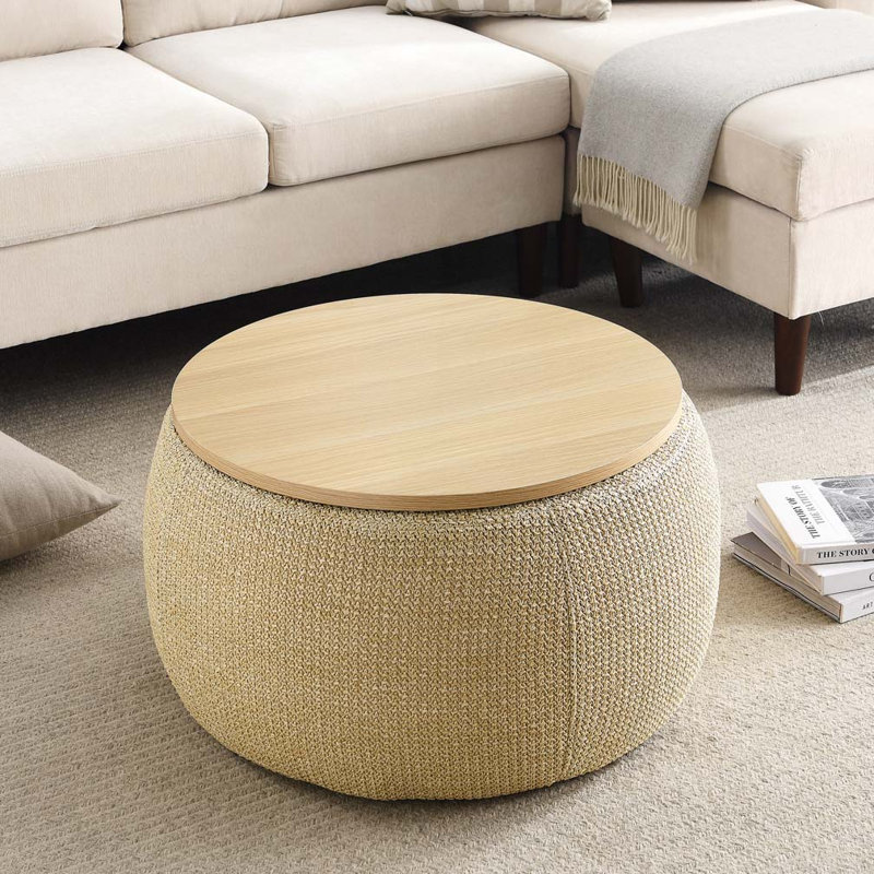Repose-pieds rond avec rangement, table de bout et repose-pieds, Plastique naturel