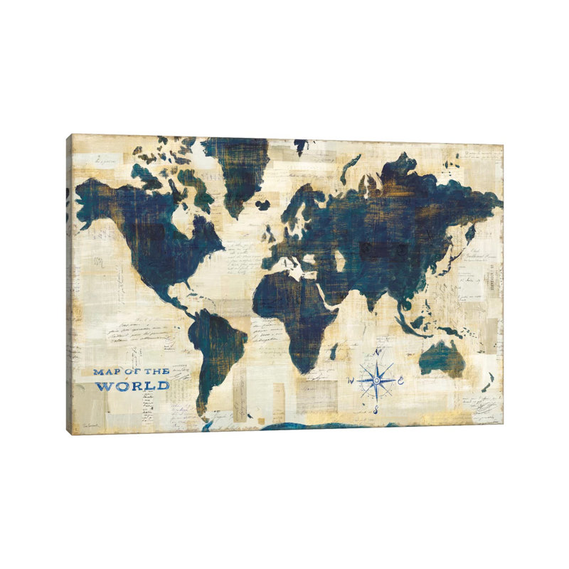 World Map Collage by Sue Schlabach - Print on Canvas, Wrapped Canvas, 20.32 cm H x 30.48 cm W