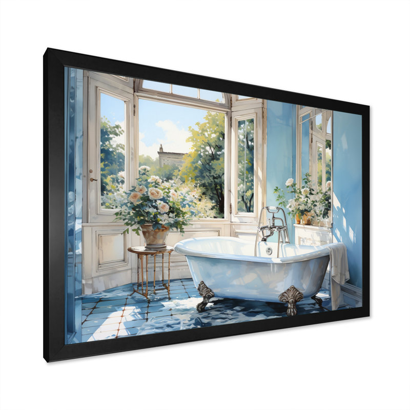 «Bathroom Tranquil Reflections I» - décoration murale pour salle de bain, H 34 po x l 44 po x P 1,5 po, Cadre simple noir
