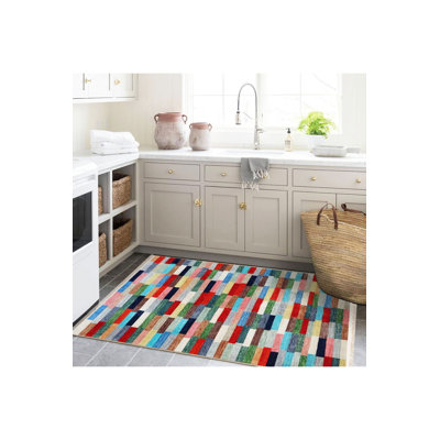 Tapis décoratif multicolore lavable à motif géométrique patchwork