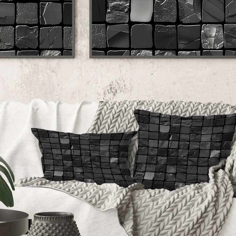Carreaux de mosaïque noirs modernes II - Coussin décoratif moderne, H 18 po x l 18 po