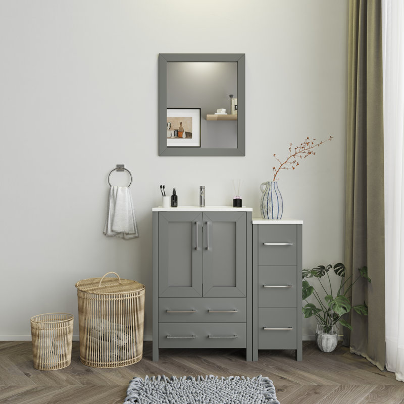  36" Single Bathroom Vanity Set with Mirror, Gray