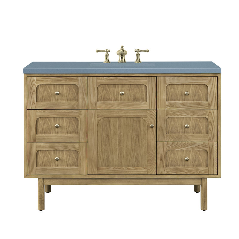 Laurent 48'' Single Bathroom Vanity with Top, Cala Blue, 8" Widespread, Light Natural Oak