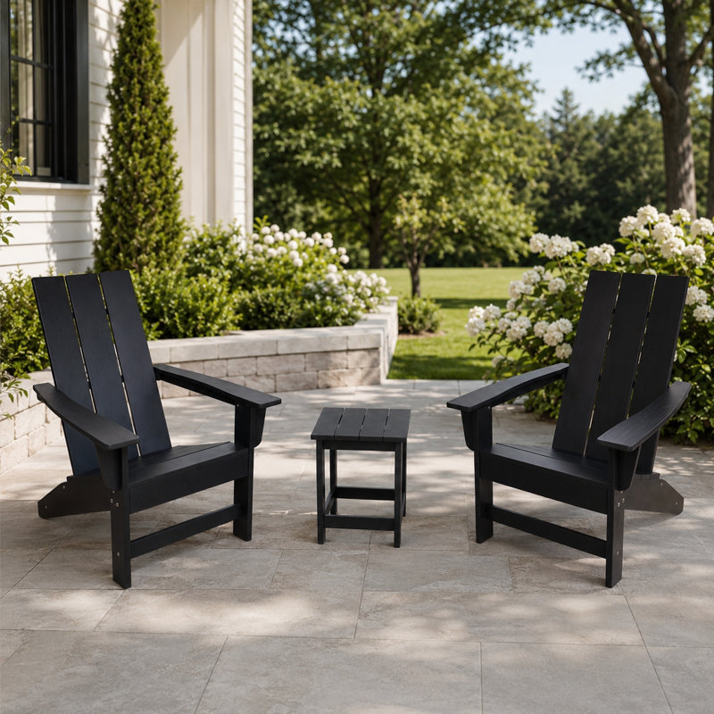 Ensemble de chaise Adirondack moderne en PEHD résistant aux intempéries avec table d'appoint Arenijus, Noir