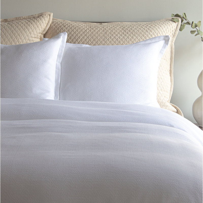 Neo Cotton Topstitched Flange Duvet Cover, White, Queen Duvet Cover + 2 Standard Shams