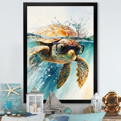 Tortue avec des lunettes dans l'océan III - Tortue, art mural
