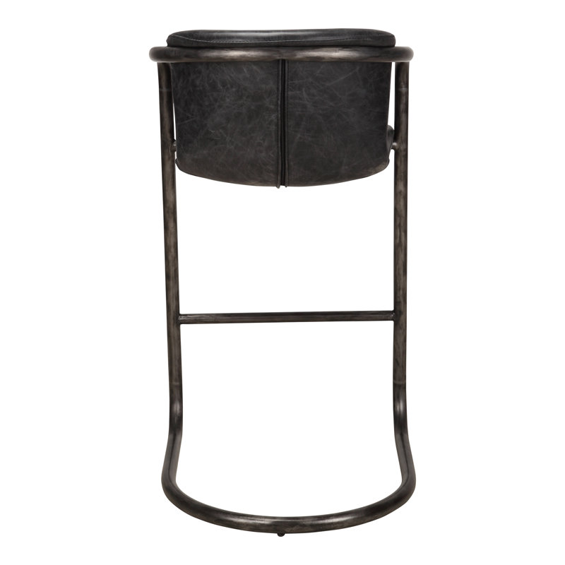 Freeman Bar Stool, Bar Stool (29" Seat Height), Black Genuine Leather