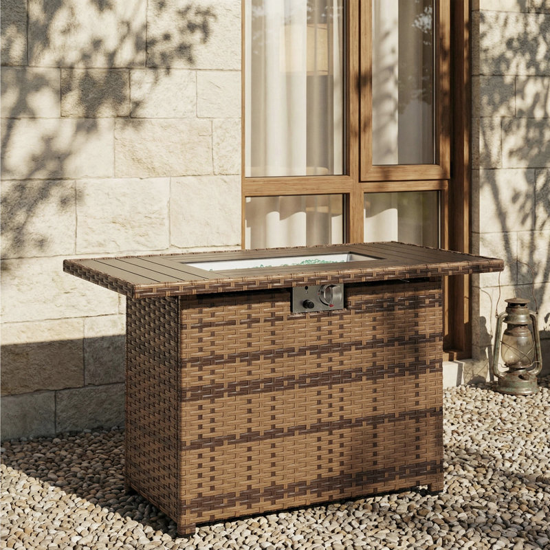 Table de foyer d'extérieur rectangulaire Terkel, Marron foncé