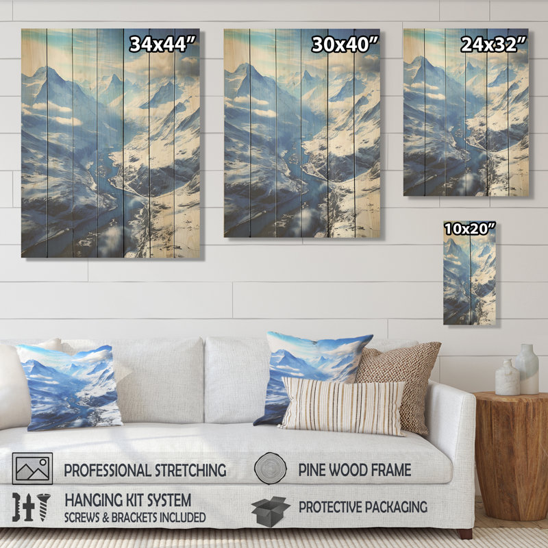 Pine Valley Winter Mountain Landscape II - Paysage d'hiver sur bois, H 32 po x l 24 po