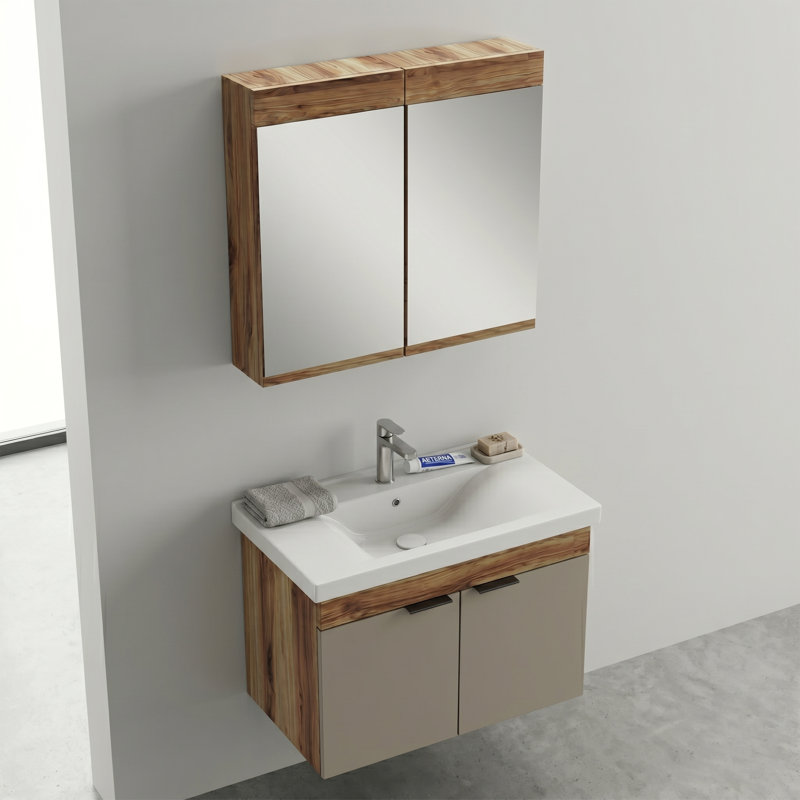 Ensemble de meuble-lavabo flottant avec armoire à pharmacie à deux portes Alastair, 22" H x 32" W x 18" D, Latte