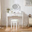 Coiffeuse compacte avec miroir réversible, coiffeuse avec tabouret, coiffeuse compacte pour petits espaces, coiffeuse à maquillage