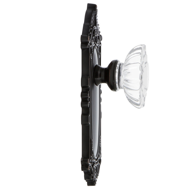 Grandeur Grande Victorian Plate Privacy with Biarritz Crystal Door Knob, 2 3/4", Timeless Bronze