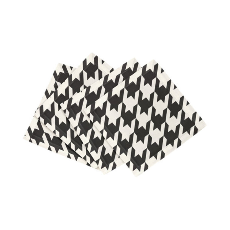 Hemstitch Cocktail 6" Linen/Cotton Blend Napkin, Black/White