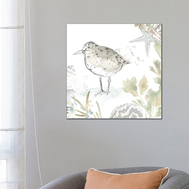 Seaside Sandpipers IV by June Erica Vess - Wrapped Canvas Gallery-Wrapped Canvas Giclée, 45.72 cm H x 45.72 cm W x 3.175 cm D