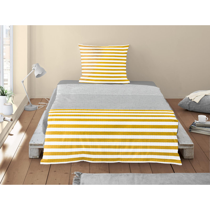 Calypso Cotton 81 TC Duvet Cover Set, Yellow, 155 x 200cm Duvet Cover + 1 Pillowcase