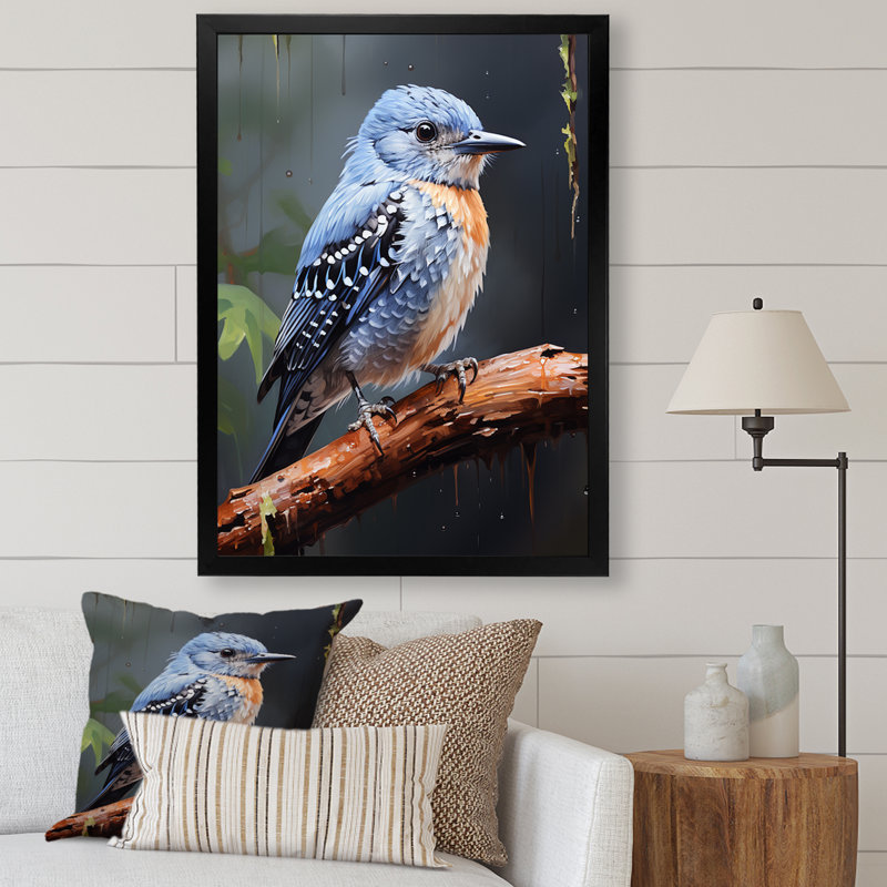 Dusk Plummet Bird - Art mural oiseau, H 20 po x l 12 po x P 1 po, Cadre simple noir