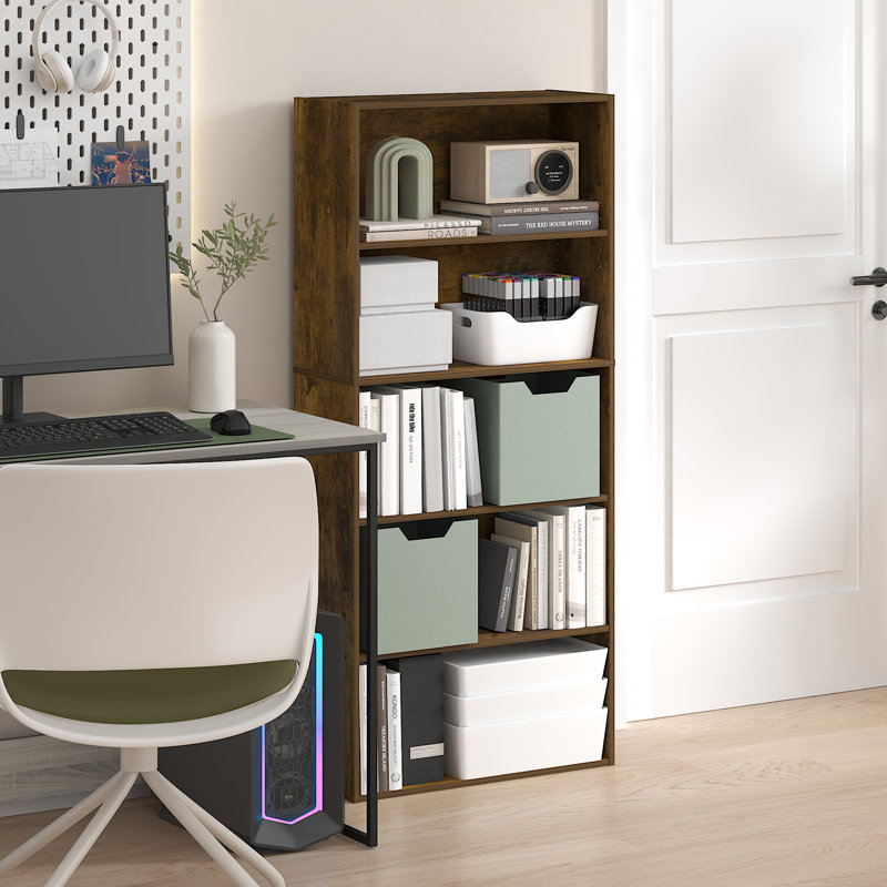 Furinno PASIR Book Shelf, 4-Tier Bookshelf, Bookcase with Open Storage Shelf, 9.3 x 31.3 x 41.8, for Home Office, Living Room, Amber Pine