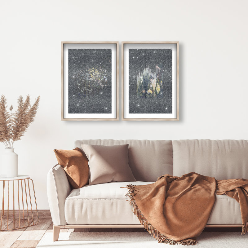 Midnight Flora Set Shadowbox Floral & Botanical Print by Oliver Gal, Black Frame, 10 x 15, 21"H x 31"W, Natural Oak Shadowbox